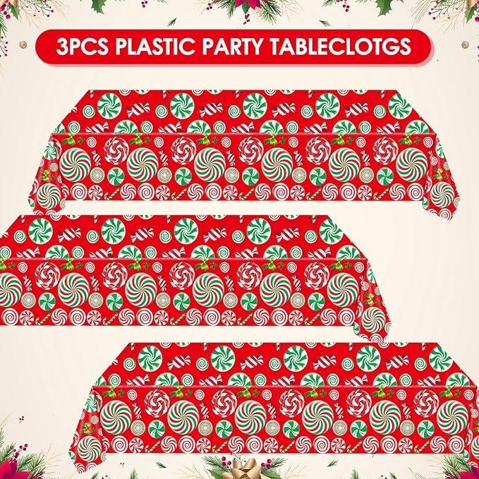 3 Pcs Candyland Party Decorations,Candyland Table Cloth,Sweet Birthday Candy Theme Disposable Tablecloth,for Baby Shower Girls Birthday Christmas Party Decorations Indoor or Outdoor