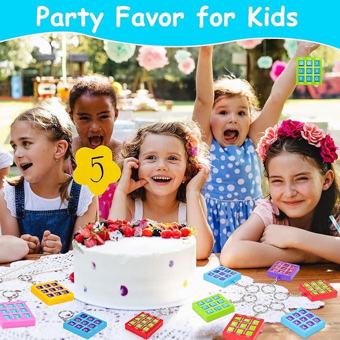32Pcs Tic Tac Toe Keychains Game, Birthday Party Favors Easter Goodie Bags Stuffers for Kids 3-5 4-8 8-12, Small Treasure Box Classroom Carnival Prizes Easter Basket Egg Filler Student Gifts Girl Boy
