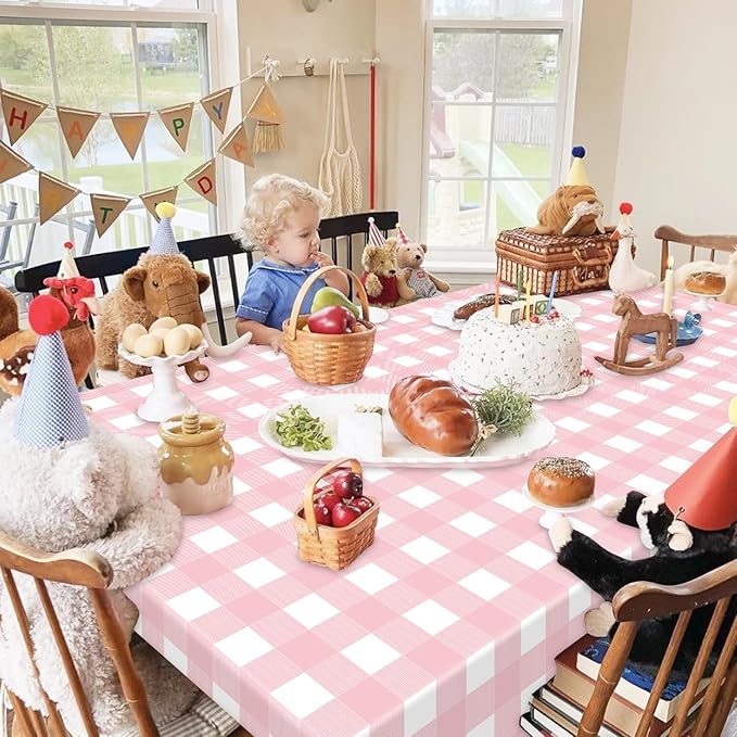 4 Pack Pink Gingham Tablecloths, Pink and White Checkered Tablecloths 86.6 x 51.2 Inches Gingham Table Covers Rectangular Waterproof Picnic Table Covers for Birthday Party Holiday Outdoor Supplies