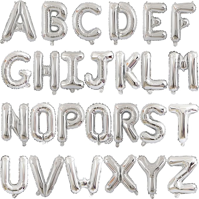 2 Set 52Pcs Silver Alphabet A-Z Letter Balloons 16in Balloon Foil Letter Decorations Party Decor Silver Letter Balloons Alphabet A-Z Party Supplies