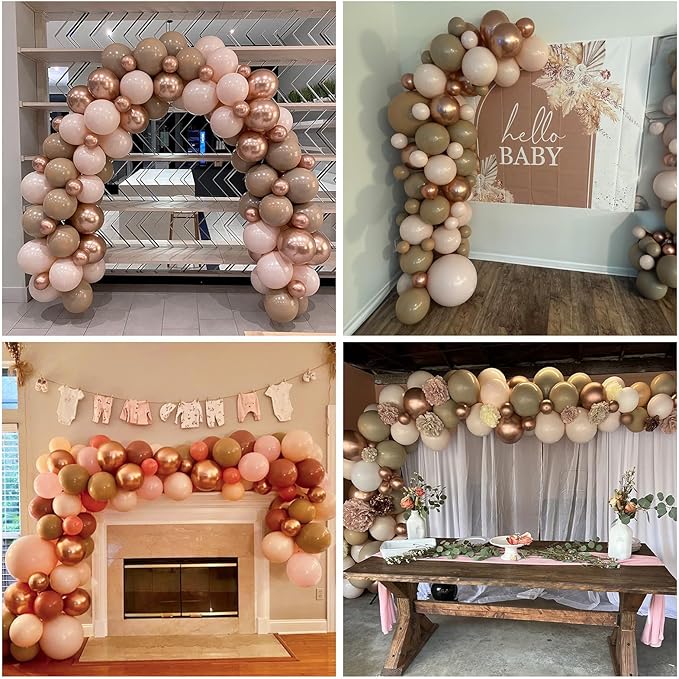Boho Balloon Arch Double Stuffed Blush Nude Rose Gold Boho Balloon Garland Kit Rosegold Beige Peach Brown Cream Latex Balloons for Baby Bridal Shower Engagement Birthday Wedding Boho Party Decorations