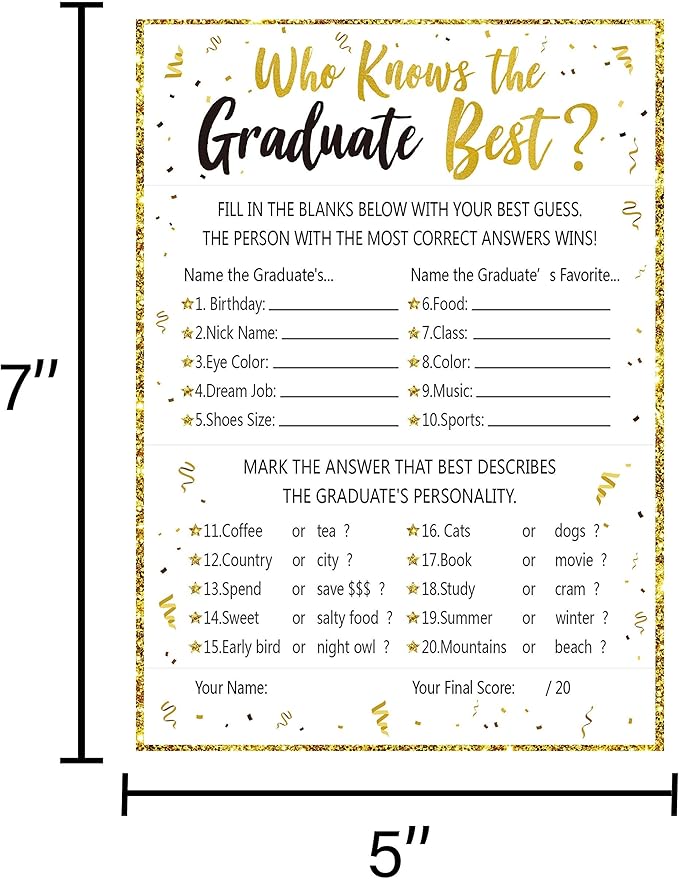 90shine 60Ct Who Knows Graduate Best Graduation Game Cards 2026 - Grad Party Supplies Decorations