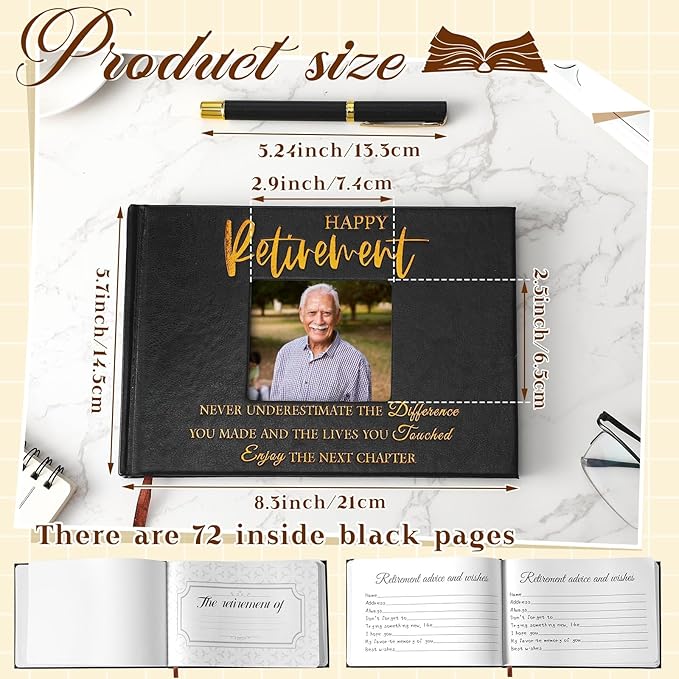 Ctosree Retirement Guest Book with Signature Pen Retirement Party Gift Supplies for Women Men Office Colleague Advice and Wishes Decorations(Photo)