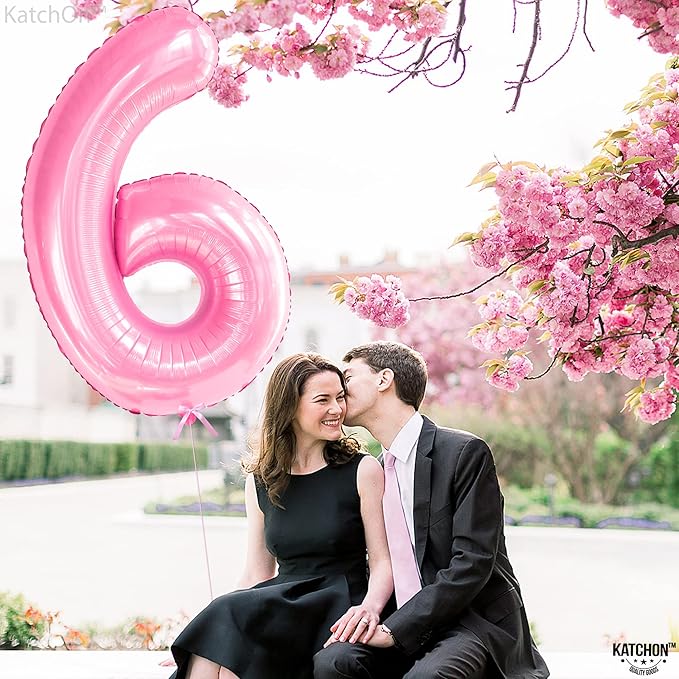 KatchOn, Giant Light Pink Number 6 Balloon - 40 Inch | 6 Balloon Number, 6th Pink Birthday Decorations for Girls | Pink 6 Balloon, 6th Anniversary Decorations | 6 Year Old Pink Party Decorations