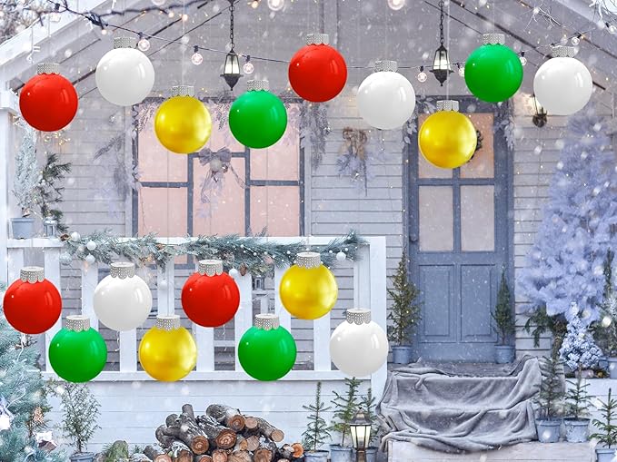 YONTUS 9" Giant Inflatable Christmas Balls, 16 Pcs with 4 Colors, Outdoor Christmas Decorations