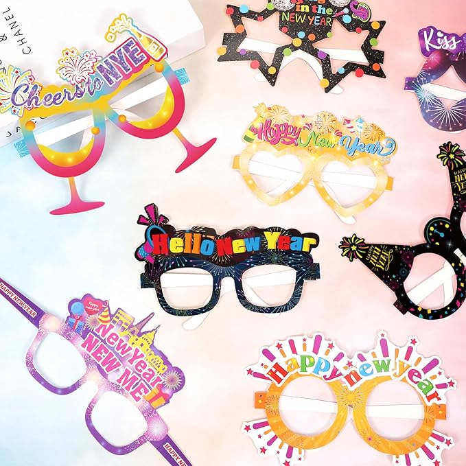 HOWAF 18 Pack Happy New Year Glasses Colorful 2026 Glasses New Years Eve Party Supplies Photo Props for Happy New Year Decorations NYE Party Favors Accessories