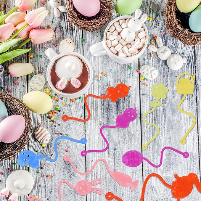 24 Pack Easter Sticky Hand Toys with 24 Pcs Plastic Easter Eggs, 9 Styles Easter Sticky Stretchy Toys for Kids Boys Girls Easter Basket Stuffers Egg Fillers Party Favors Gifts
