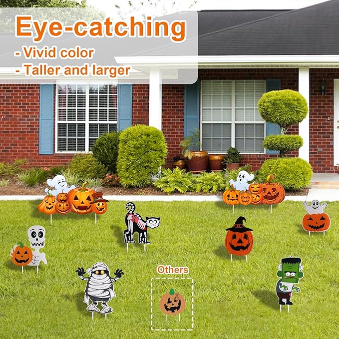 8PCS Large Halloween Decorations Outdoor Yard Signs - Halloween Pumpkin Ghost Monster Decor - Yard Stakes Prop for Lawn Decorations Outdoor Garden Home Party Decor