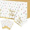 Christmas Winter Waterproof Tablecloths - 3 Packs Gold White Mini Christmas Tree Tablecloths Colorful Waterproof Table Cover Merry Bright Disposable Plastic Tablecloth Xmas Party Table Decor