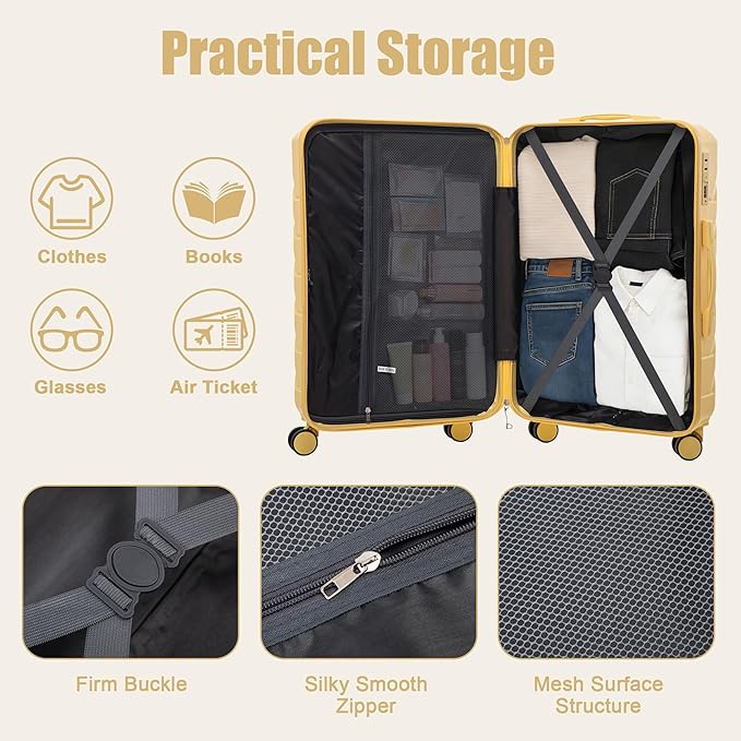 28 Inch ABS Hard Shell Large Luggage With Combination Lock and Side Hooks, Yellow