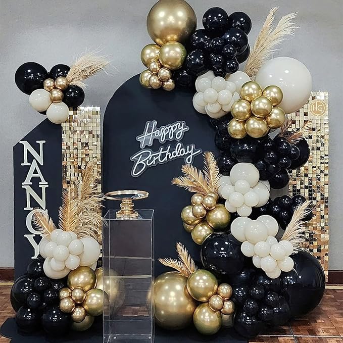 Black Gold Silver Balloons Garland Arch Kit 144pcs Different Sizes New Year Decorations for New Year Birthday Wedding Retirement Baby Shower Graduation Decorations
