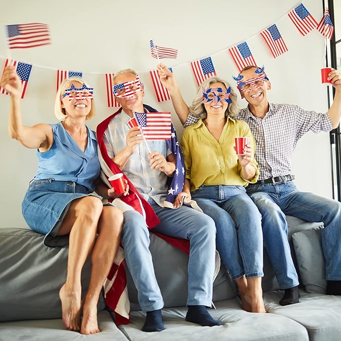 Liliful 4th of July Eyeglasses Bulk Patriotic Paper Eyeglasses Party Independence Day Photo Booth Props 4th of July Decorations for Independence Day American USA Flag Patriotic Party Supplies(64 Pcs)