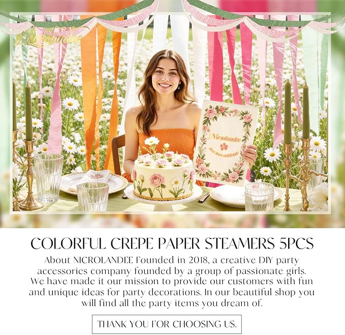 NICROLANDEE 5 Rolls Pastel Crepe Paper Streamers Backdrop Decorations for Easter Decorations, Birthday, Wedding, Garden Party, Bridal Shower, Baby Shower, Spring Home Decor