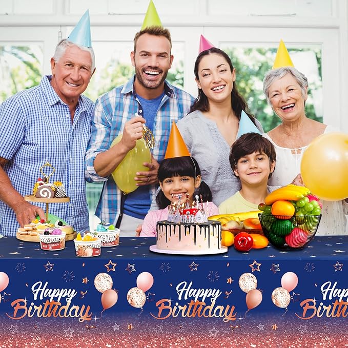 Tegeme Navy Blue Party Supplies Stars Happy Birthday Tablecloths Starry Confetti Table Covers for Kids Boys Girls Baby Shower Birthday Party Decorations(Navy Blue and Pink,3 Pack)