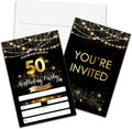 50th Birthday Invitations with Envelopes - Black Gold Glitter Fill-in Invites Cards - Surprise Birthday Party Invitation Card for Him/Her - Adults Birthday Party Favors Supplies Decorations (20 Pack)