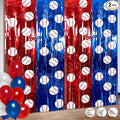 Soulchen 2 Pack Baseball Birthday Party Decorations 3.3 x 6.6 ft Baseball Backdrop Red Blue White Sports Foil Fringe Curtain Photo Props Sports Birthday Banner Party Supplies