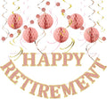 Retirement Party Decorations Kit for Women - 17-Piece Elegant Rose Gold Set with Pre-Strung Banner, Honeycomb Balls, Swirls & Garland | Instant Setup Party Decor | Retirement Gifts & Supplies