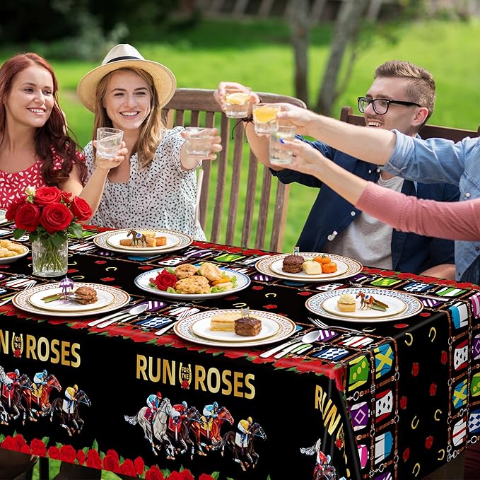 QZYL 2 PCS Derby Table Cloth, Disposable Plastic Derby Decorations, 54 x 108 Inch Horse Tablecloth, Run for The Roses Kentucky Racing Rectangle Tablecover Horse Decorations for Party Supplies