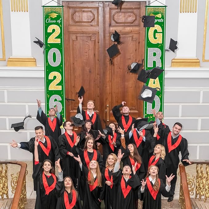 OHOME Graduation Decorations 2026 - Green Gold Congrats Grad Porch Banner for Graduation Party Decorations - Class of 2026 - Party Favors Supplies Backdrop Yard Signs Decor (Green)