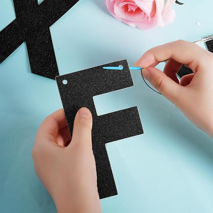 DIY Banner Kit with Letters Glitter Banner Letters Customizable Birthday Banners Graduation Banner Custom Party Hanging Banner for Graduation Wedding Party Baby Shower Decoration(Black)