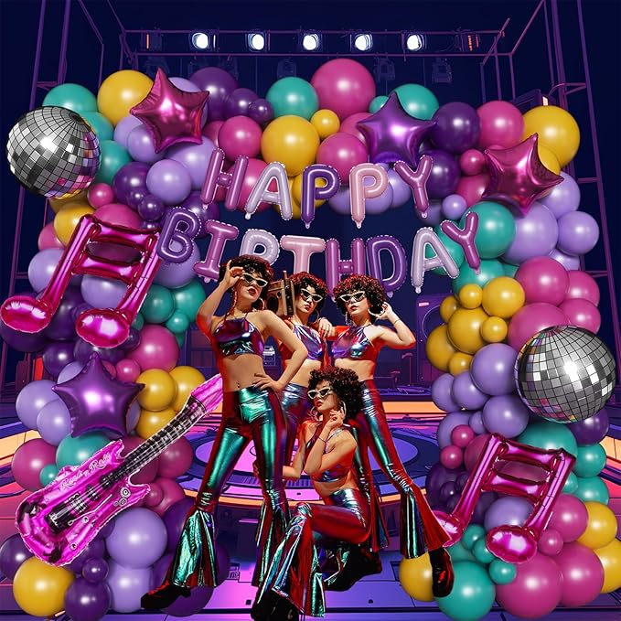 167PCS Purple Pink Teal K-Pop Music Themed Birthday Decorations with HAPPY BIRTHDAY &Musical Symbols & Disco Star & Guitar Foil Balloons for Kpop Music Girls Fans Birthday Party Grad Prom Decoration