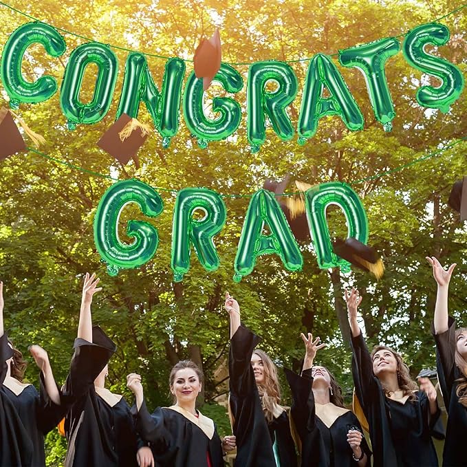 KALOR 16 Inch Green Congrats Grad Banner Balloons, Green Congrats Grad Letters Sign, Graduation Decorations 2026 for Graduation Party Decorations 2026