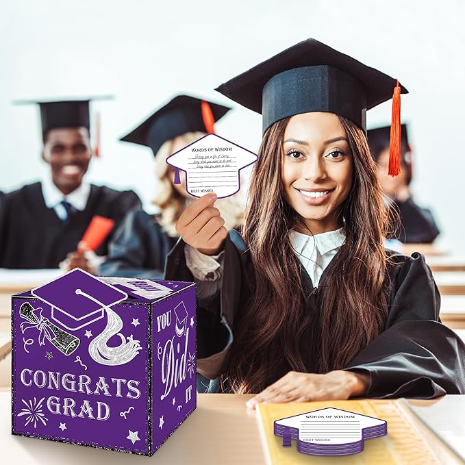 AYGXU graduation card box 2026 with 30pcs graduations cards,Graduations party Decorations,graduation box for gifts and Cards,graduations money box,Graduation Party Supplies-purple box