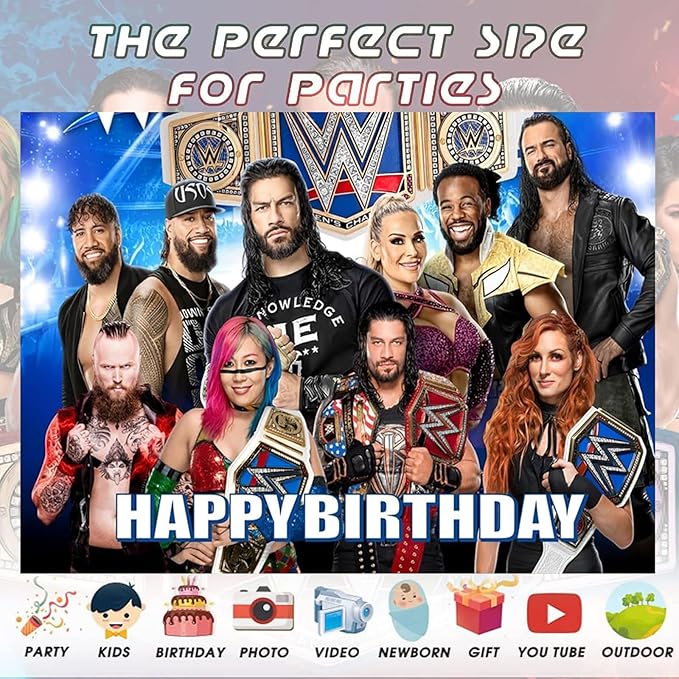 Wrestling Backdrop,Wrestling Party Background Photo Booth Banner Large Fabric Artistic for Birthday Party Decorations (Black Blue)