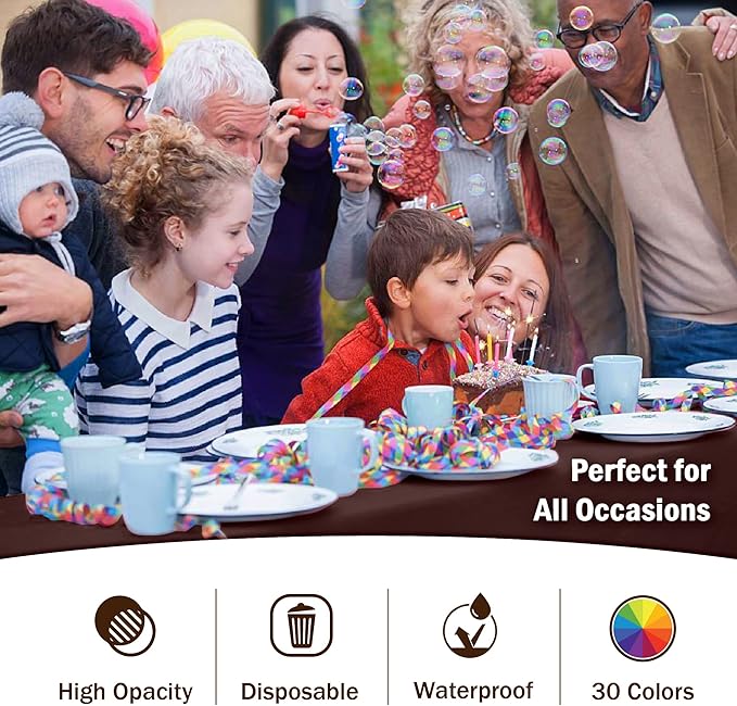 Exquisite Party Solids 6-Pack Premium Plastic Tablecloth 54in. X 108in. Rectangle Plastic Table Cover - Brown