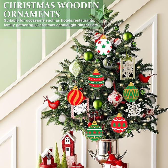 Wooden Christmas Ornaments to Paint Bell Decoration Cutouts Unfinished 36PCS, DIY Blank Unfinished Christmas Tree Wood Discs Ornament for Home Crafts Hanging