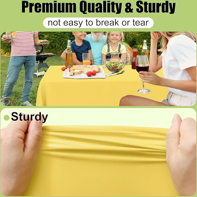 Smiry Disposable Table Cloth - 10 Pack, 54 x 108 Inch Waterproof Rectangle Tablecloths for Parties, Decorative Plastic Table Cover, Leakproof & Sturdy, Yellow