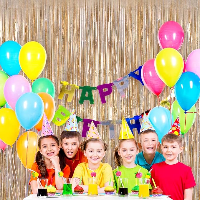 Champagne Tinsel Foil Fringe Curtain, 2 Pack 3.3 x 8.2 Ft Metallic Glitter Curtains Backdrop Streamers, Champagne Backdrop for Birthday Bachelorette Photo Booth Party Decorations