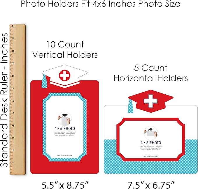 Graduation Photo Display Centerpiece Kit - 15 Double-Sided Photo Table Topper Sticks, Vertical and Horizontal 4x6 Picture Holders, DIY Party Decoration Set - Nurse Graduation