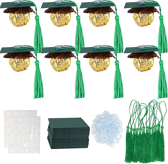 Gyufise 36Pcs Graduation Decorations 2026 Graduation Cap Cupcake Toppers Chocolate Decorations Mini Grad Cap Decor with Tassel Adhesive Dots for Class of 2026 Congrats Grad Green