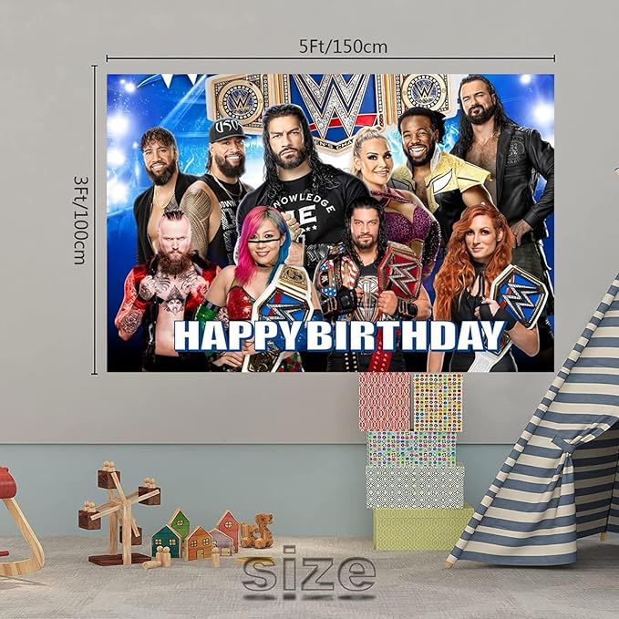 Wrestling Backdrop,Wrestling Party Background Photo Booth Banner Large Fabric Artistic for Birthday Party Decorations (Black Blue)