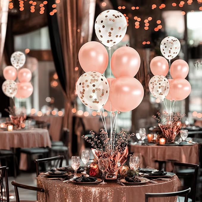 2 Set Rose Gold Christmas Table Balloons Foil Spray Table Centerpiece with Rose Gold and Confetti Balloons Stand Kit for Birthday Party Baby Shower Wedding Bridal Shower Prom Cake Table Decorations