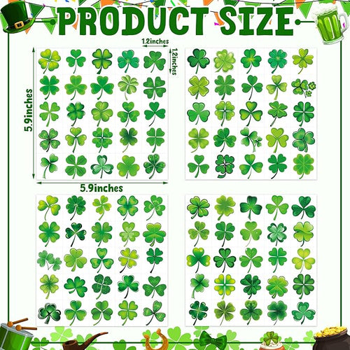 100 PCS St Patricks Day Tattoos, 4 Sheets Green Four Leaf Clover St Patricks Day Tattoos, Waterproof St Patricks Day Temporary Tattoos for St Patricks Day Accessories Favors