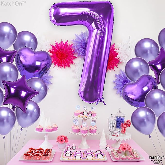 KatchOn Giant Purple Number 7 Balloon - 40 Inch | 7th Birthday Balloon for 7th Birthday Decorations