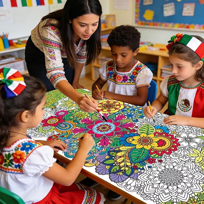 Giant Mandala Coloring Posters 23.6*55.1 Inch Large Spring Mandala Flower Coloring Page Giant Mandala Coloring Tablecloth DIY Art Crafts Mat for Kids Birthday Themed Activity Wall Home Classroom Suppiles