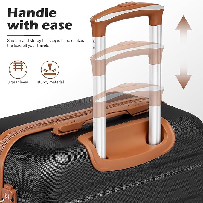 Coolife Luggage 3 Piece Set, Lightweight Durable Hardshell Suitcase set with 360° Spinner Wheels, TSA-approved Lock, Checked Family Travel Luggage sets, 16/20/24/28 Inch, Apricot White