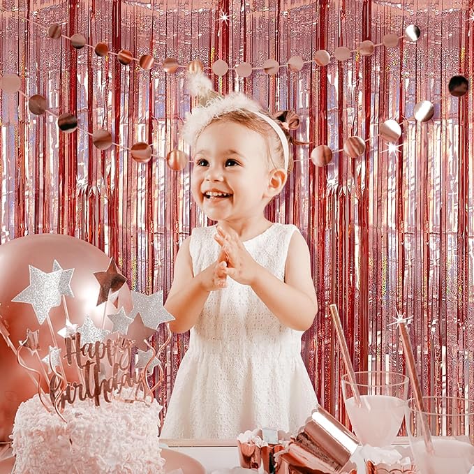 Tinsel Curtain Party Backdrop Rose Gold Birthday Party Decorations 2 Packs Glitter Foil Fringe Curtain Party Decor Streamers Photo Booth for Birthday Christmas Wedding Halloween Graduation Decorations