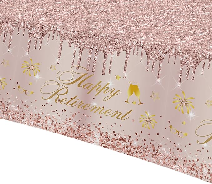 APOWBLS Retirement Decorations for Women Tablecloth - Disposable Rose Gold Happy Retirement Party Decorations Supplies Table Cover - 3Pack (54in x 108in)