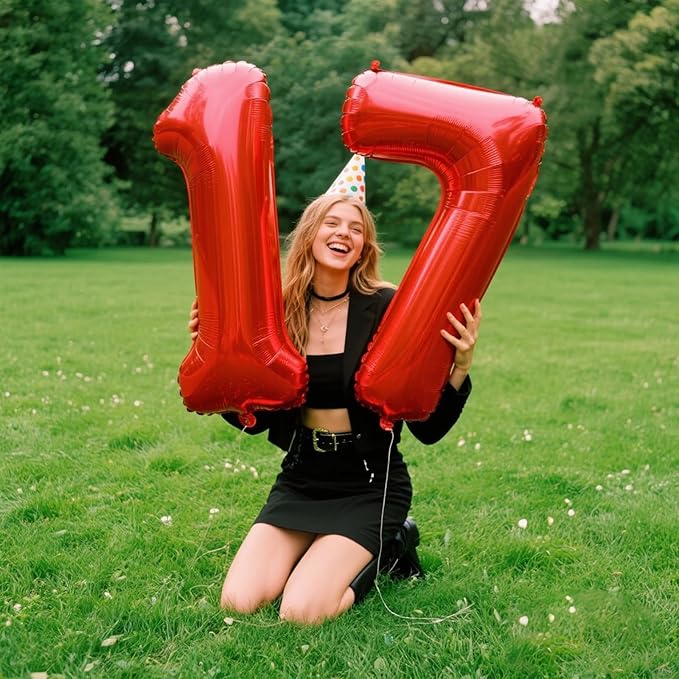 40 Inch Red Number 17 Digital Balloon,Jumbo Mylar Foil Helium Balloon for 17 Balloons for Birthday Party,Wedding Anniversary Party Decorations
