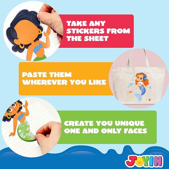 JOYIN 24 Sheets 9"x6" Make a face Stickers for Kids, Make Your Own Mermaid Stickers, Party Favors Kids Crafts, Goodie Bags Stuffers Classroom Activities