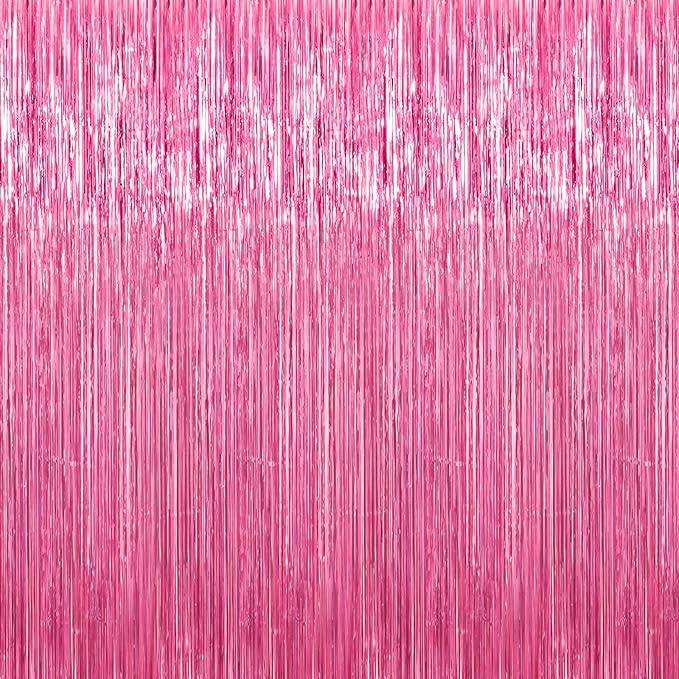 3 Pack Pink Foil Fringe Curtains Streamers Party Decorations 3.3 x 8.2 ft, Pink Tinsel Curtain Fringe Backdrop for Parties, Door Fringe Birthday Streamers, Barbie Backdrop Birthday Party Decorations