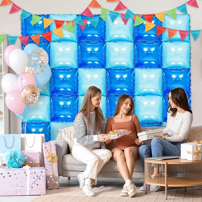36 Pcs Navy Blue Double Sided Square Foil Balloon Wall Backdrop Metallic Winter Wonderland Balloons Backdrop Tunnel Arch Kit Mylar Square Balloons for Winter Birthday Party Decorations