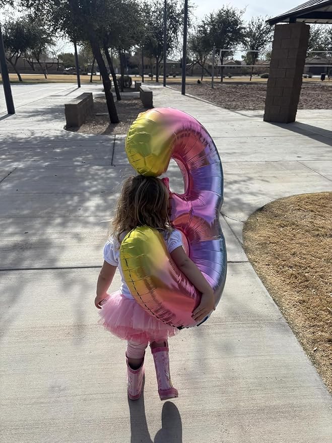 Smlpuame 40 Inch Number Balloons 0-9 Rainbow Gradient Large Number 3 Balloons, Digital Balloons for Birthday Party Celebration Decorations, Helium Foil Number Balloons for Wedding Anniversary