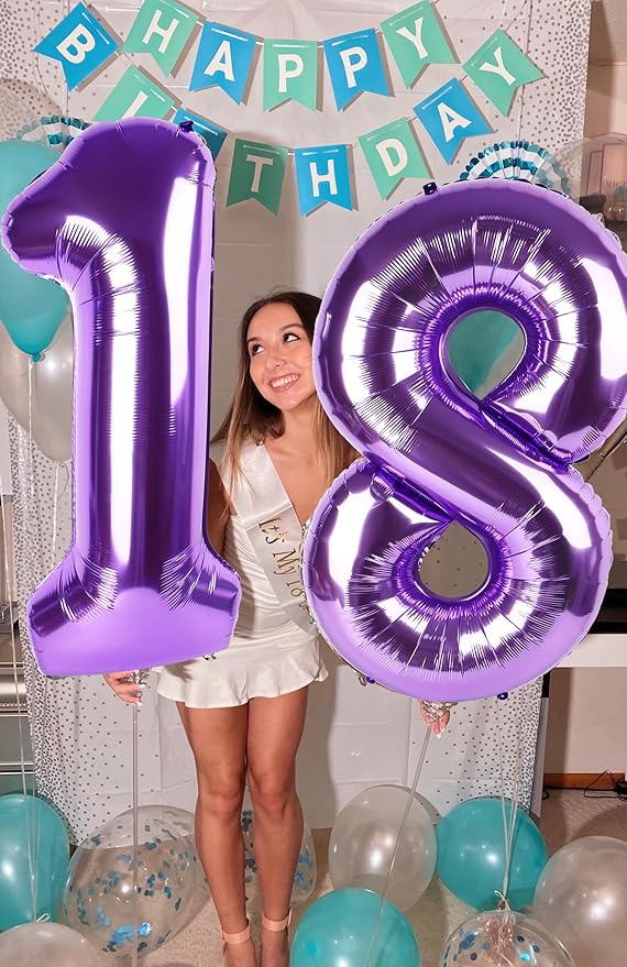 Numbers 40Inch Balloon, Purple Number 19 Balloons Birthday Decoration for Men & Women, Foil Purple Party Decorations for Birthday Wedding Engagement Memroial Day's