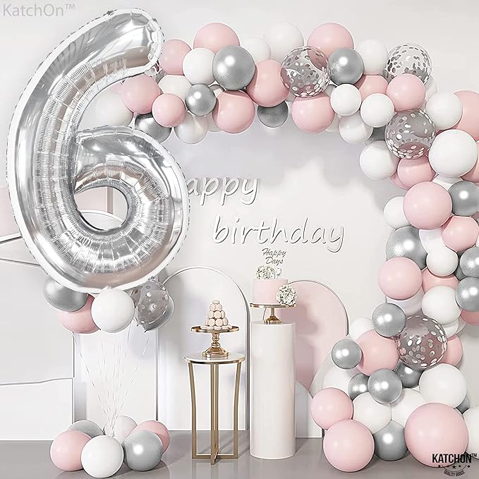 KatchOn, Giant Silver Number 6 Balloon - 40 Inch | 6th Birthday Balloons for 6th Birthday Decorations | 6 balloons for Birthday | Six Balloon Number | 6 Year Old balloon for 6 Year Decorations