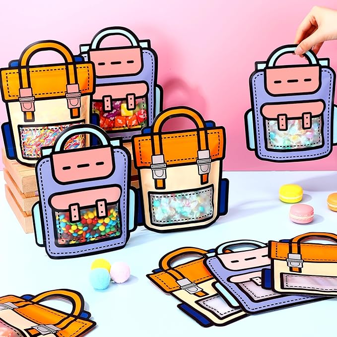 Yeyeplum 40 Pcs Goodie Bags Stuffers for Kids Birthday Goodie Bags Cartoon Snack Candy Treat Party Favor Plastic Gift Handbags Bulk with Handle for Back to School Supplies(7.2 x 8.4 Inch,Bag Style)